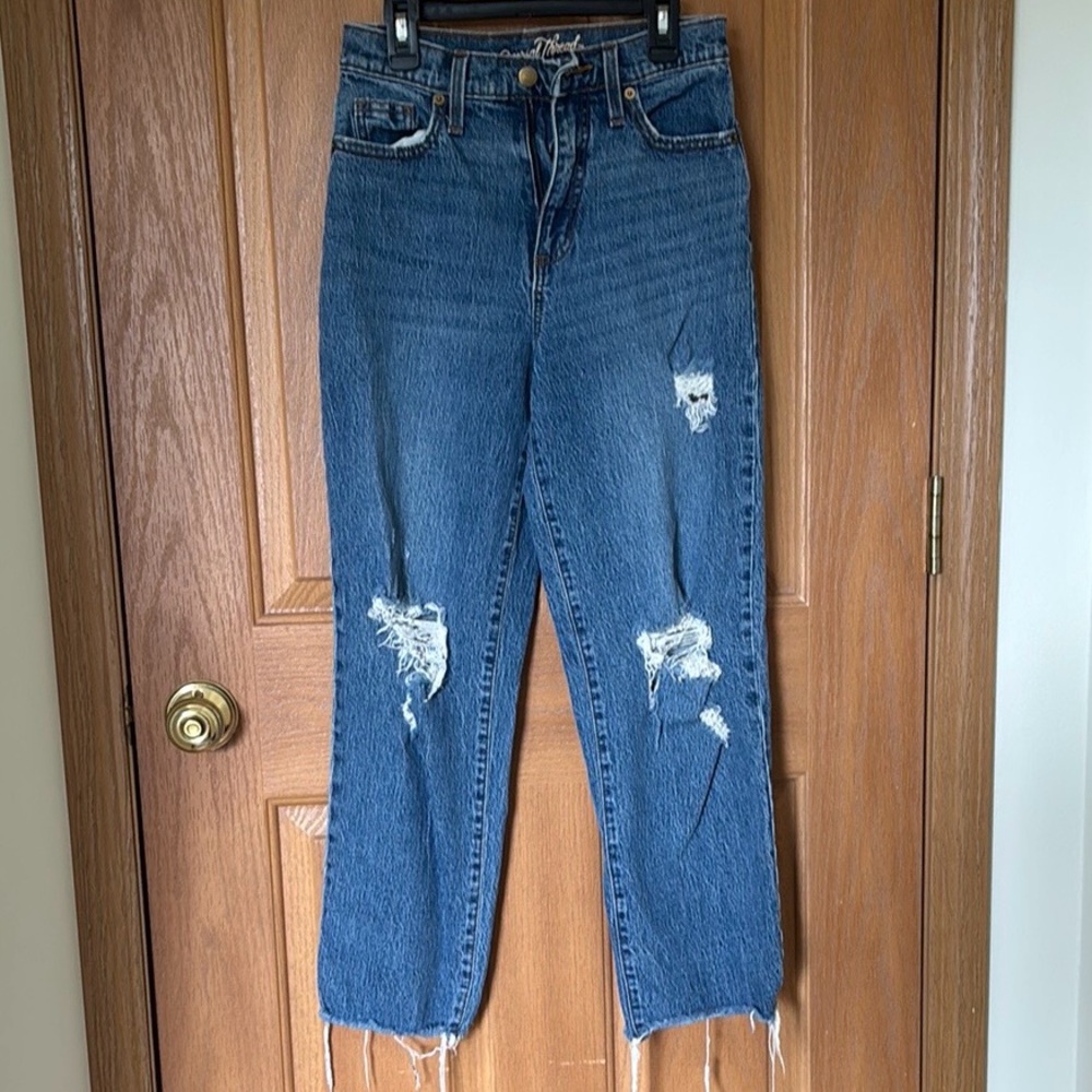 Blue Cropped Distressed Ankle Jeans